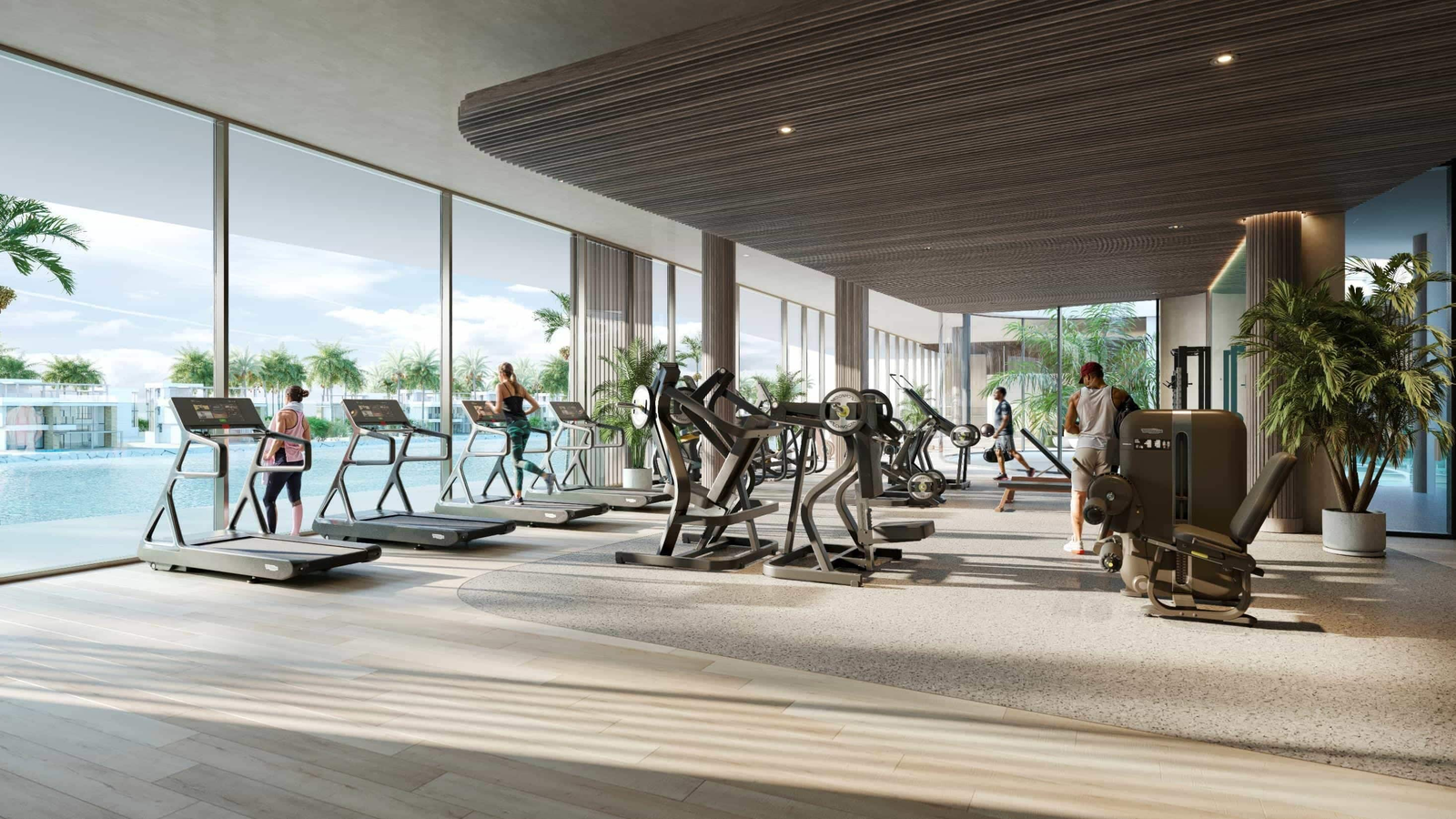Yas Riva waterfront villa community on Yas Island Abu Dhabi with lush landscapes and serene canal views